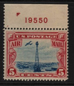 1928 AIRMAIL Sc C11 5c Beacon MHR OG red plate number & F, Hebert CV $10 (Q4