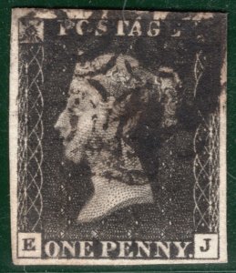 GB PENNY GREY-BLACK 1840 QV SG.3 1d Plate 8 (EJ) *STATE 1* Cat £525+ REDG35