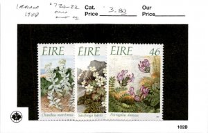 Ireland, Postage Stamp, #720-722 Mint NH, 1988 Flowers (AB)