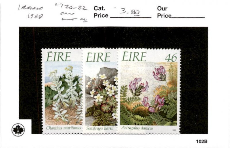 Ireland, Postage Stamp, #720-722 Mint NH, 1988 Flowers (AB)