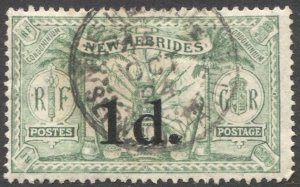 NEW HEBRIDES (British) 1924 Sc 38, Used  VF 1d / 1/2d  Arms, French Ship Cancel