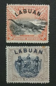 MOMEN: LABUAN SG #98a,100 1897-8 MINT OG H LOT #194333-2593