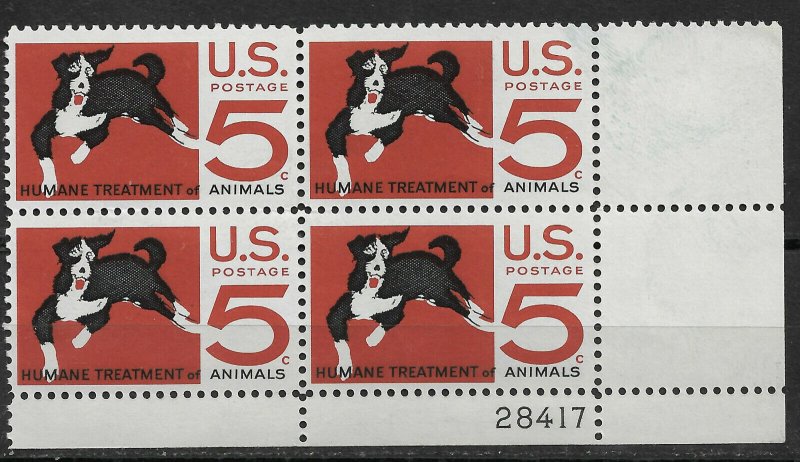 US 1966, Animals, Dogs, Plate Block, Scott # 1307, VF MNH**