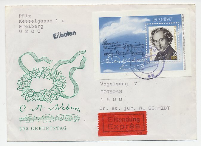 Express Cover Germany / DDR 1988 Felix Mendelssohn Bartholdy - Composer