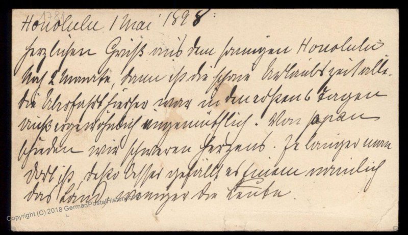 USA 1898 Honolulu Hawaii Postal Stationery Germany 2c Map Germany 95620