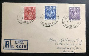 1947 Castries St Lucia Registered Cover to Montreal Canada Victory Stamp