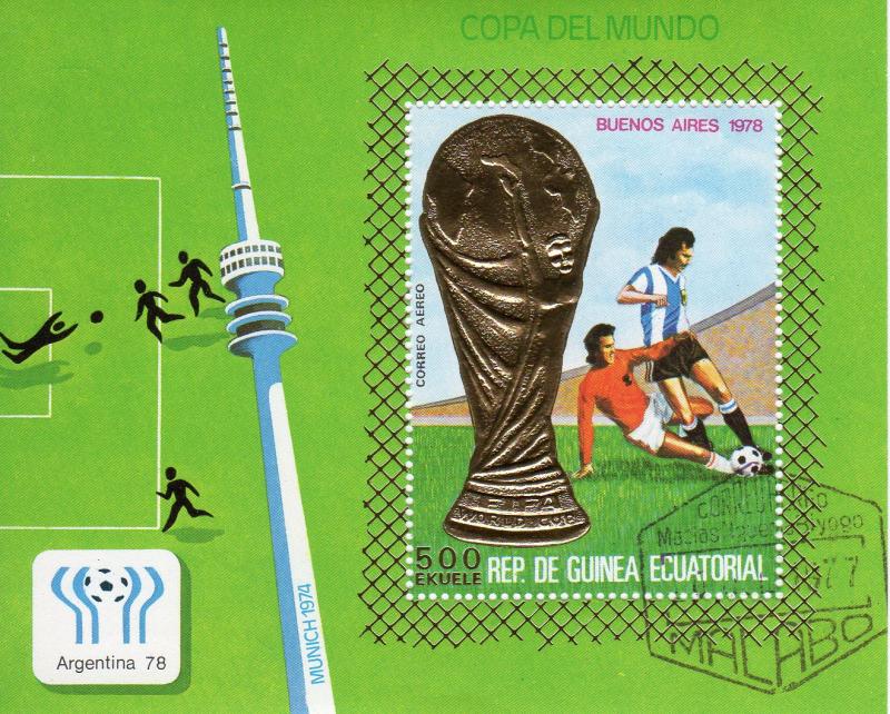 Equatorial Guinea 1977 Mi#B265 World Cup Argentina 78 Munchen74 SS Gold Perf.CTO