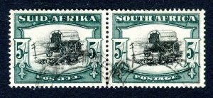 South Africa 1933. Used pair x 5s black & green. SG64.