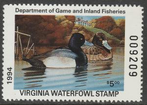 U.S.-VIRGINIA 7, STATE DUCK HUNTING PERMIT STAMP. MINT, NH. VF