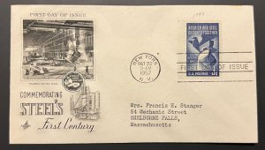 STEEL'S FIRST CENTURY #1090 MAY 22 1957 NEW YORK NY FIRST DAY COVER (FDC) BX4