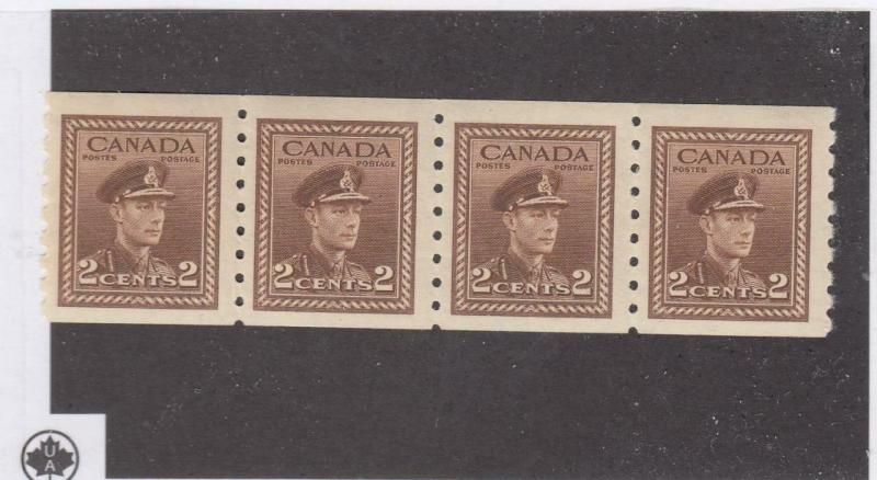 CANADA (MK58) # 264 VF-MNH  2cts KGVI WAR ISSUE COIL STRIP OF 4/BRN CAT VAL $18