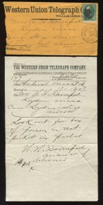 Western Telegraph Co. Telegram LOOKOUT FOR POISON IN VEST POCKET! w/Cover LV6464