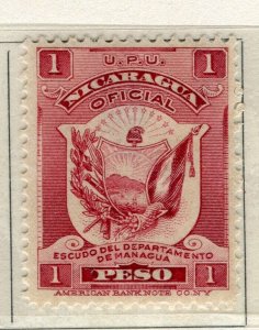 NICARAGUA; 1906 early Official issue fine Mint hinged 1P. value