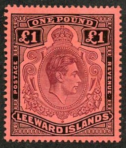 Leeward Islands SG114a KGVI One Pound Purple and Black/Carmine M/M