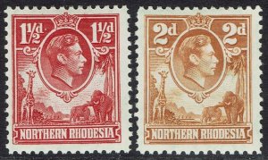 NORTHERN RHODESIA 1938 KGVI GIRAFFE AND ELEPHANTS 1½D AND 2D