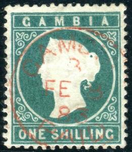 GAMBIA-1880-1 1/- Deep Green.  A fine used example Sg 20b