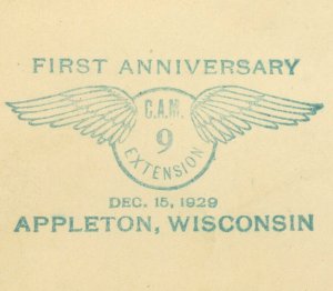 Appleton CAM9 Extension First Anniversary 1929 Airmail Cover 5c Postage #C11 USA