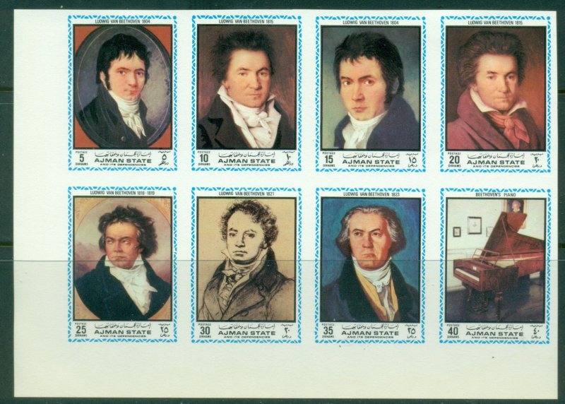 Ajman 1972 Mi#1336-1343 Ludwig van Beethoven, German Composer IMPERF CTO