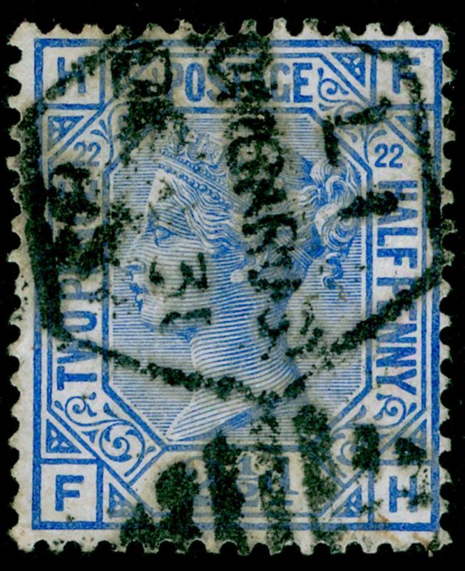 SG157, 2½d blue PLATE 22, USED. Cat £45. FH