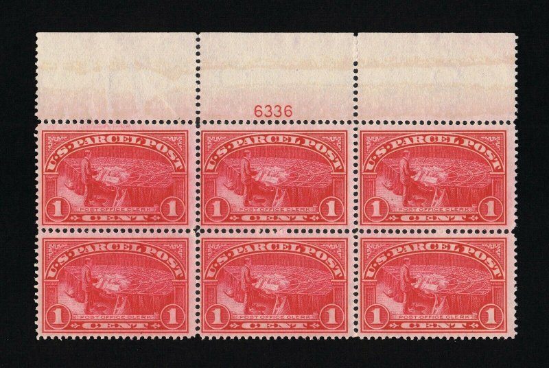 EXCEPTIONAL GENUINE SCOTT #Q1 F-VF MINT OG NH PLATE #6336 TOP BLOCK OF 6 STAMPS