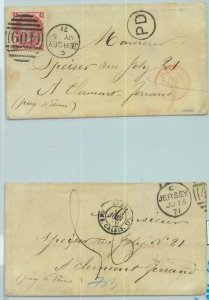 BK0814 - GB - POSTAL HISTORY - Set of 2 COVERS from JERSEY to FRANCE 1871-