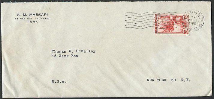 ITALY 1953 airmail cover to USA............................................53045