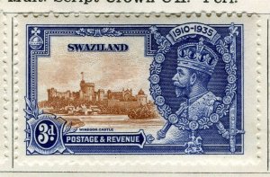 SWAZILAND; 1935 early GV Jubilee issue Mint hinged 3d. value