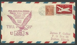 1950 Phila PA To Frankfurt Germany 1st Flt Fam-27 W/10c Prexy #815 On 5c---