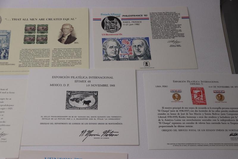 Philatelic Souvenir page lot 25 Maxi Expo stamp show card US WW Engraved reprint