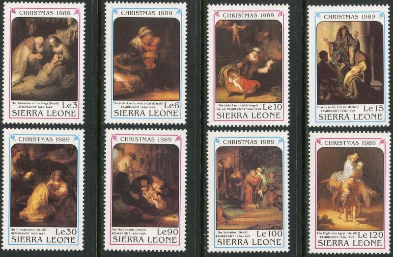 SIERRA LEONE Sc#1157-1164 1989 Christmas Paintings Complete Set OG MNH