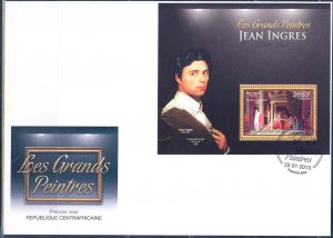 CENTRAL AFRICA 2012 JEAN INGRES  SOUVENIR SHEET FIRST DAY COVER