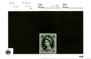 Great Britain, Postage Stamp, #303 Mint Hinged, 1952 Queen Elizabeth (AE)