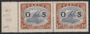 PAPUA 1931 OS on Lakatoi 1½d pair, varieties POSTACE & rift.