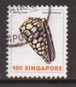 Singapore   #265   used   1977  sea shells  marine life  10c