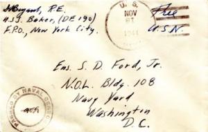 United States Ships Soldier's Free Mail 1944 U.S. Navy U.S.S. Baker  Ty. 2z  ...