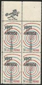 Scott #1329 MNH Voice of America Mr. Zip Block of 4