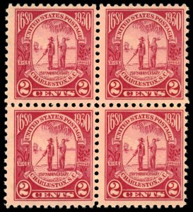 US Sc 683 MH/MNH BLOCK of 4 - 1930 2¢ - Charleston - 250th Anniv - See Desc.