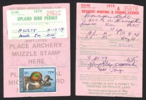 USA Sc# RW46 Used 1979 Migratory Bird Stamp on WA Resident Permit