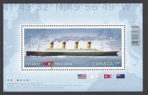 Canada #2535 MNH ss, centenary sinking of the Titanic, issued 2012