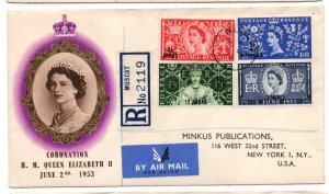 Muscat 1953 QEII Coronation Illustrated FDC Muscat CDS to New York WS38123