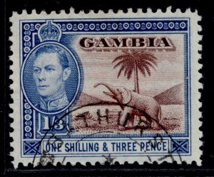 GAMBIA GVI SG156a, 1s 3d chocolate & light blue, FINE USED.