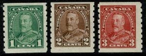 CANADA KGV 1935 1c-3c COIL SET UNUSED (MH) SG352-4 P.IMPREFx8 VF/XF