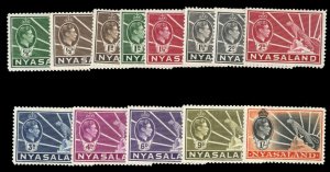 Nyasaland Protectorate #54-62 Cat$22.20, 1939-44 George VI, complete set, hinged