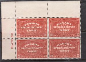 Canada #E4 XF/NH Plate #1 UL Block