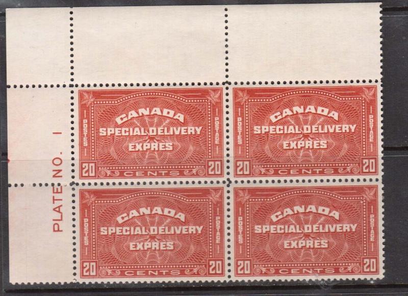 Canada #E4 XF/NH Plate #1 UL Block