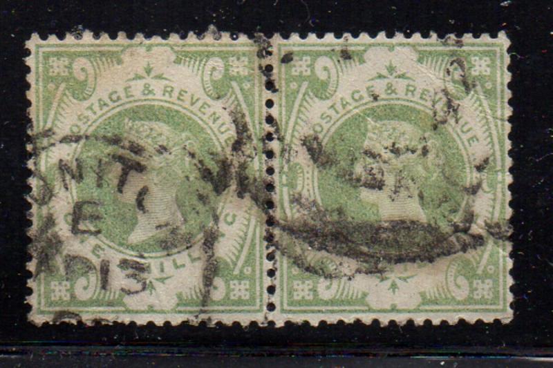 Great Britain Sc 122 1887 1/green Victoria stamp pair used