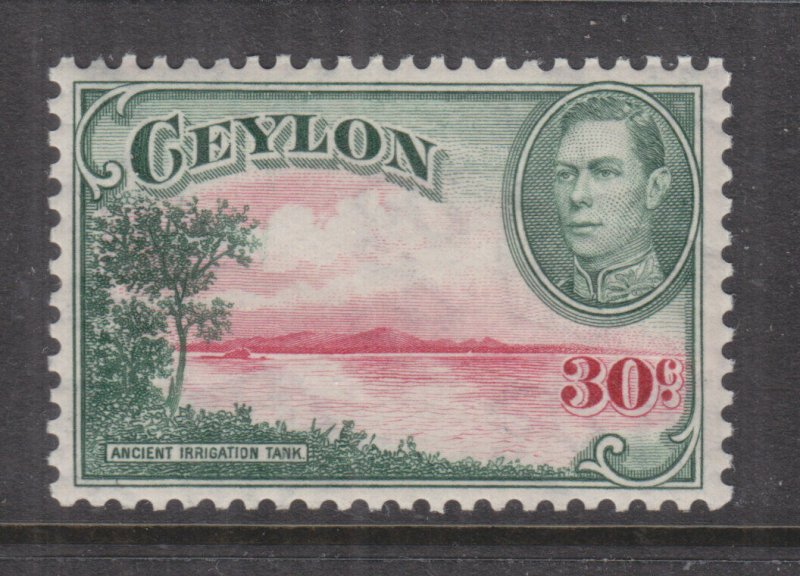 CEYLON, 1938 KGVI watermark sideways, 30c. Carmine & Green, lhm. 