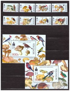 MONGOLIA 2003 Birds and Mushrooms set+2 s/s