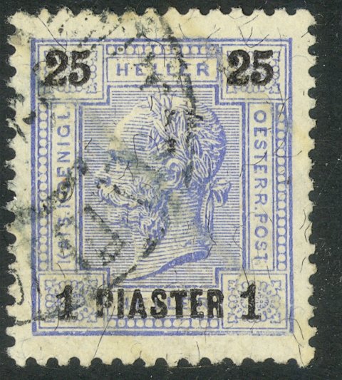 AUSTRIAN OFFICES IN TURKEY 1901 1pi on 25h Varnish Bars P.13 Sc 34a VFU