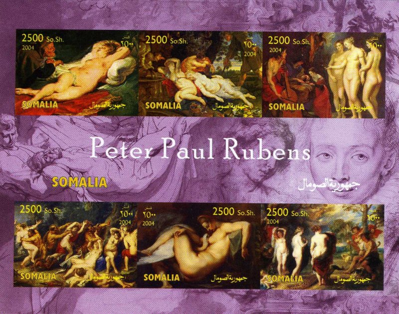 Somalia 2004 Peter Paul RUBENS NUDES Paintings Sheet (6) Imperforated Mint (NH)